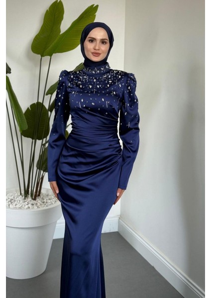 Wanda Saten Taşlı Balık Abiye Lacivert fiyatları