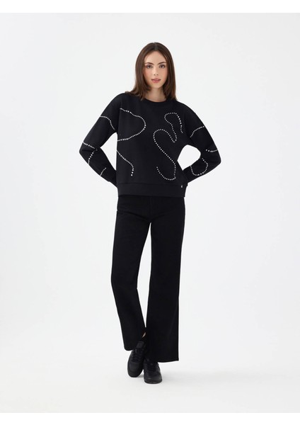 Regular Fit Siyah Kadın Sweatshirt LF2040682 fiyatları