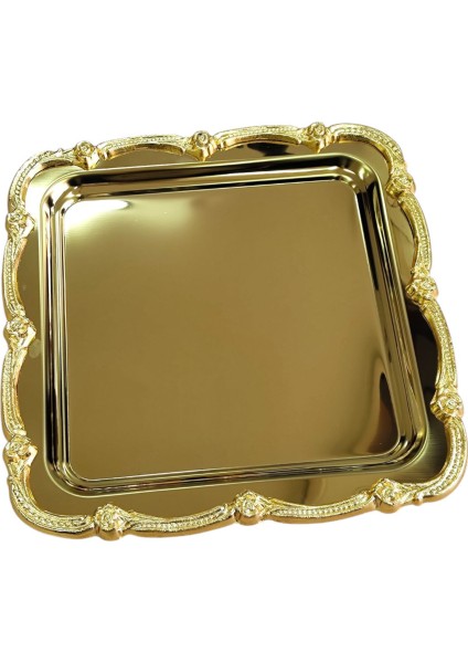 Gül Çerçeveli Lüks Sunum Tepsisi, 23X23CM, Şık ve Zarif Gold Tasarım modelleri