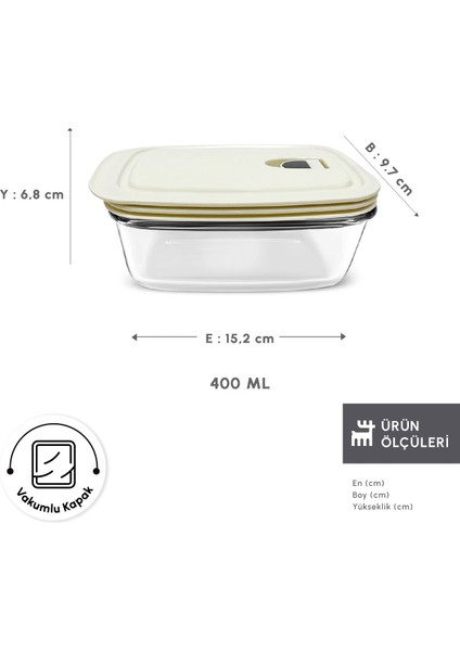 Vakumlu Kapaklı Cam Saklama Kabı, 0.4 Lt, Şık ve Pratik Tasarım fiyatları