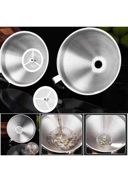 13 cm Paslanmaz Süzgeçli Huni, Yağ, Sos ve Sıvı Akıtıcı, Pratik Kullanım Sağlar