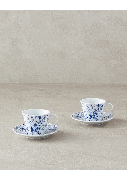 Mavi 4'lü Porselen Kahve Fincan Seti, 2 Kişilik, Şık ve Zarif Tasarım