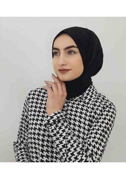 Çıtçıtlı Pratik Hazır Hijab Eşarp Siyah
