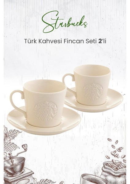 Beyaz Türk Kahvesi Fincan Seti 2'li, Şık ve Kullanışlı Tasarım