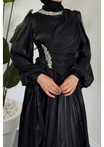 Corlie Beli Taşlı Drapeli Jan Jan Abiye Siyah fiyatları