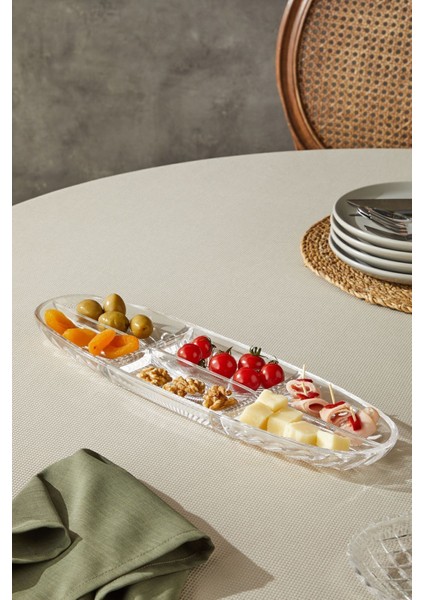 El Yapımı Cam Kayık Tabak, 6 Bölmeli, Şık ve Kullanışlı Tasarım, Beyaz Renk