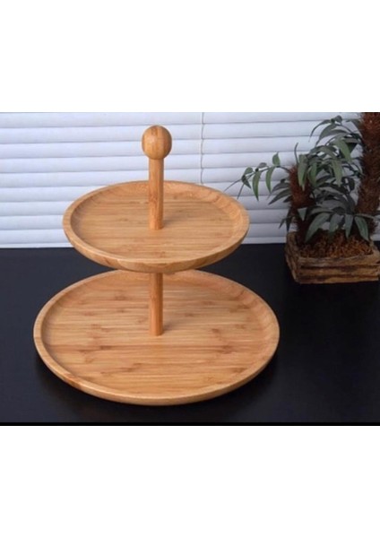 Bambu Yuvarlak Iki Katlı Lüx Sunumluk Şekerlik ve Peynirlik (20–25 Cm) fiyatları