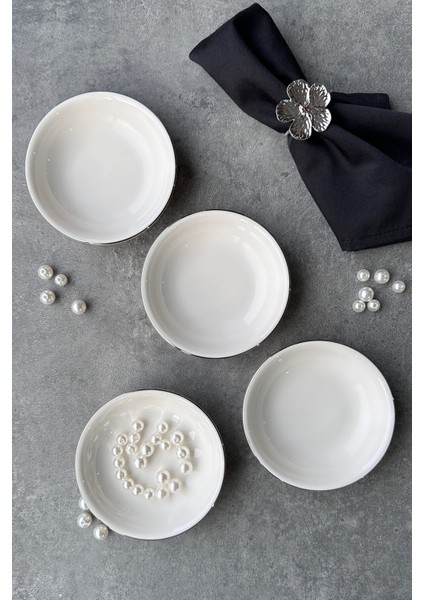 Şık 4'lü Porselen Çerezlik ve Sosluk Seti, 11 Cm, Gri