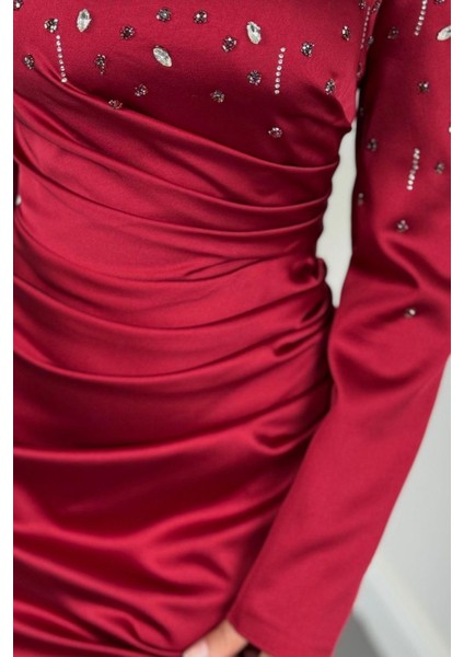 Wanda Saten Taşlı Balık Abiye Bordo indirimleri