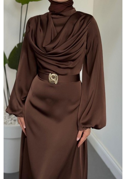 Merryna Kemerli Kuyruklu Saten Abiye Kahverengi fırsatları