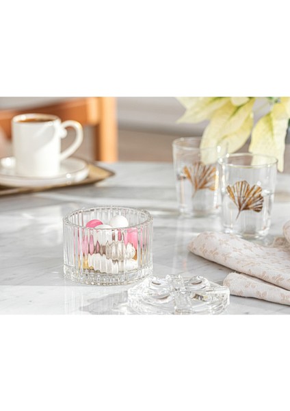 Şık ve Şeffaf Cam Şekerlik 8x7 Cm, Klasik Tasarım, Beyaz Detaylı. fiyatları