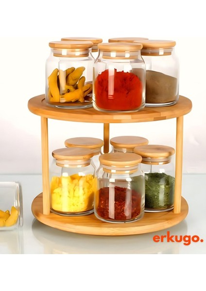 Dönen 2 Katlı Bambu Baharatlık Organizer, Sunum ve Düzenleme Için Ideal fiyatları
