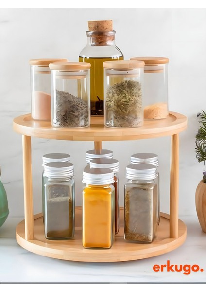 Dönen 2 Katlı Bambu Baharatlık Organizer, Sunum ve Düzenleme Için Ideal fırsatları