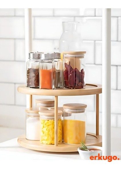 Dönen 2 Katlı Bambu Baharatlık Organizer, Sunum ve Düzenleme Için Ideal indirimleri