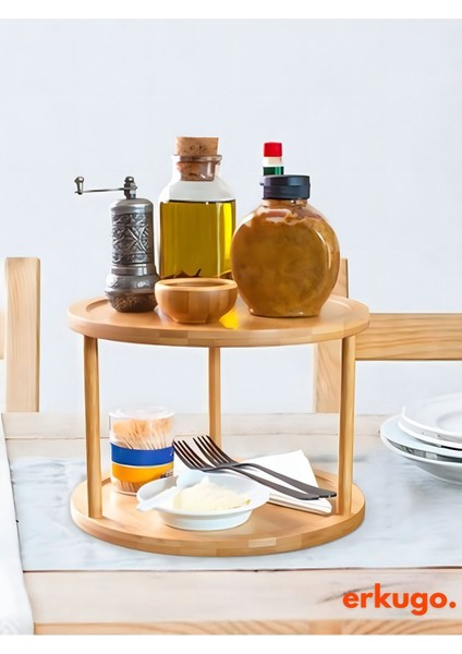 Dönen 2 Katlı Bambu Baharatlık Organizer, Sunum ve Düzenleme Için Ideal