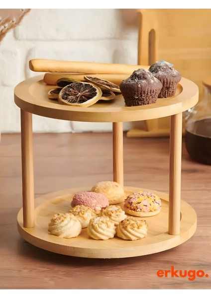 Dönen 2 Katlı Bambu Baharatlık Organizer, Sunum ve Düzenleme Için Ideal