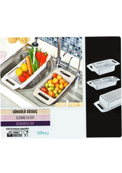 Renkli Sürgülü Süzgeç, Şık ve Kullanışlı Mutfak Aksesuarı