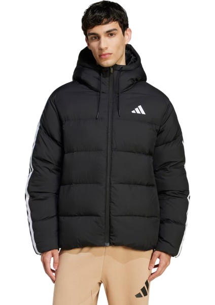 Erkek Siyah Kapşonlu Mont Essentials Climawarm 3-Stripes Puffer Down