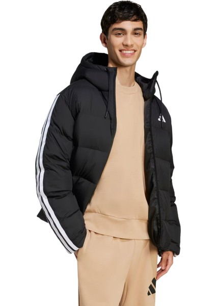 Erkek Siyah Kapşonlu Mont Essentials Climawarm 3-Stripes Puffer Down fiyatları