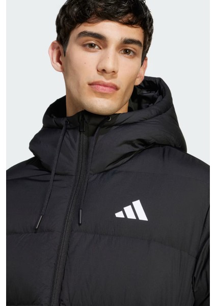 Erkek Siyah Kapşonlu Mont Essentials Climawarm 3-Stripes Puffer Down