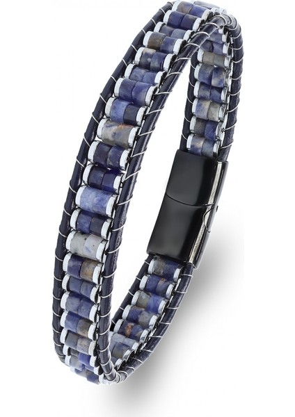 Orijinal Deri, Lapis Doğaltaş ve 316L Titanyum Çelik Erkek Bileklik 31832B22D10