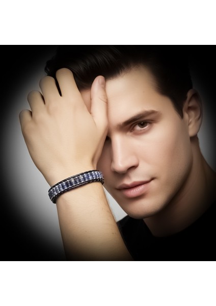 Orijinal Deri, Lapis Doğaltaş ve 316L Titanyum Çelik Erkek Bileklik 31832B22D10 fiyatları