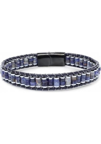 Orijinal Deri, Lapis Doğaltaş ve 316L Titanyum Çelik Erkek Bileklik 31832B22D10 indirimleri