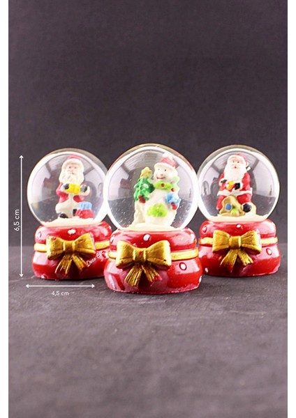 3 Adet Yeni Yıl Noel Baba Temalı Kurdele Detaylı Mini Boy Işıklı Kar Küresi 6,5 cm B fiyatları