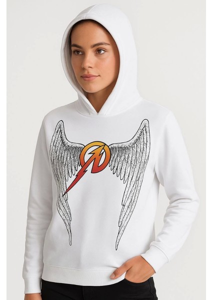 Metallica Iki Iplik Kapüşonlu Ön ve Arka Baskılı Hoodie - Beyaz