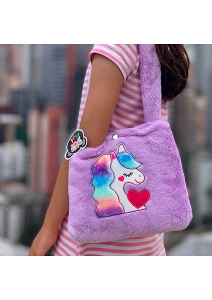 Unicorn Figürlü Peluş Çocuk Çantası | 28×22×47 cm Sevimli Omuz Çantası