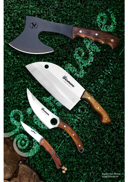 4 Parça Kamp Seti Sürmene Deluxe Satır Kamp Çakısı Almazan Şef Sunum Bıçak Takımı Full Set Avcı Seti