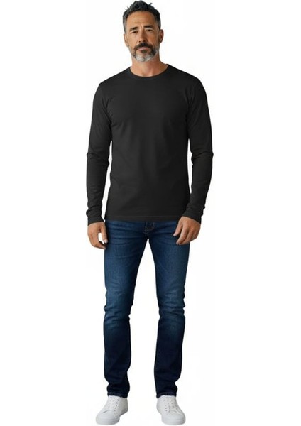 T-Shirt Sıfır Yaka Uzun Kollu Pamuklu Cotton 2'li Avantajlı Paket Ekstra Esnek Siyah Unisex Supt1-1 fiyatları