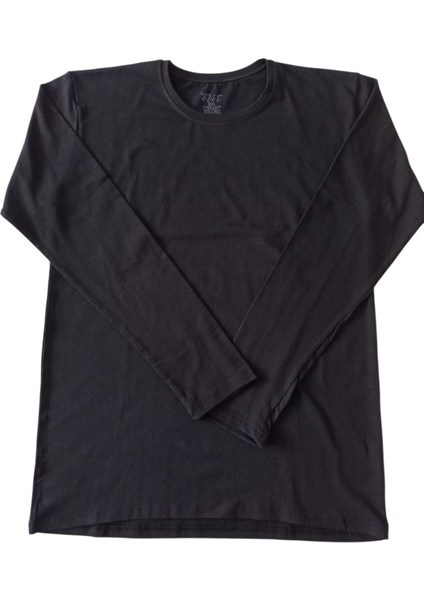 T-Shirt Sıfır Yaka Uzun Kollu Pamuklu Cotton 2'li Avantajlı Paket Ekstra Esnek Siyah Unisex Supt1-1