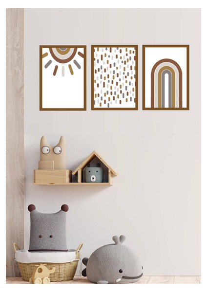 3 Adet Modern Çocuk Odası Çerçeve Görünümlü Mdf Tablo Set