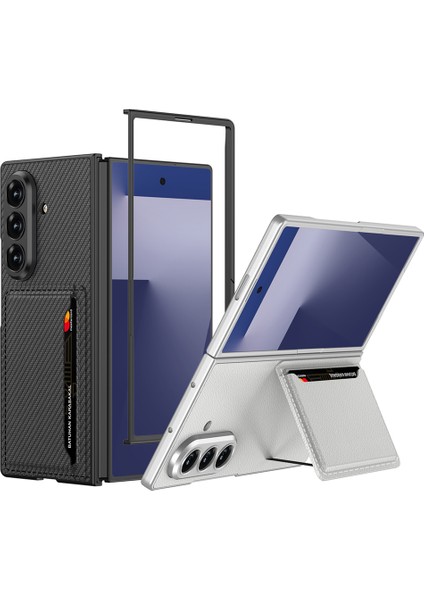 Samsung Galaxy Z Fold 7 Kılıf Suni Deri Arka Yüzey Kartlıklı Standlı Kıpta Silikon Kapak fırsatları