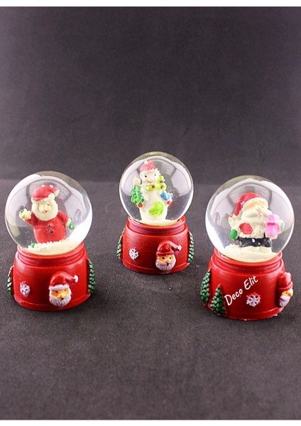 3 Adet Yılbaşı Noel Baba ve Kardan Adam Temalı Mini Boy Işıklı Kar Küresi 6,5 cm A