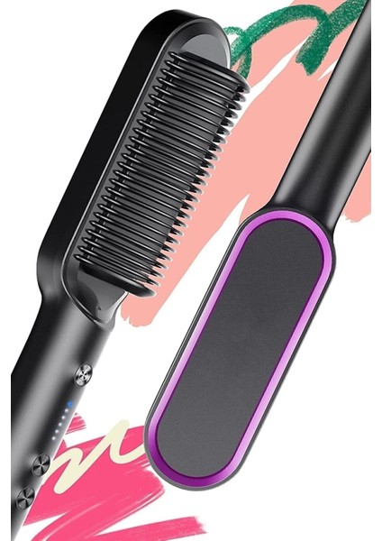 Şık Siyah Saç Şekillendirici ve Düzleştirici Fön Tarağı