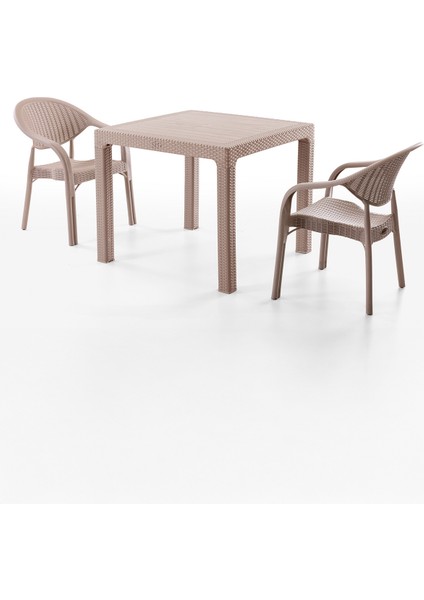 Bamboo 2 Kişilik Rattan Masa Sandalye Takımı Cappuccino