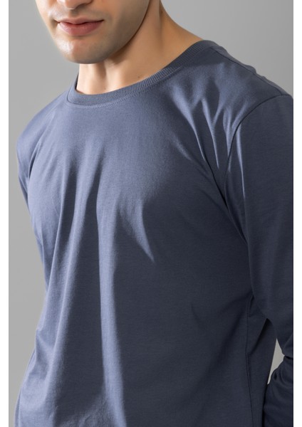 Erkek Pamuklu Bisiklet Yaka Baskılı Uzun Kollu Pijama Takımı 9805 Gri Melanj indirimleri