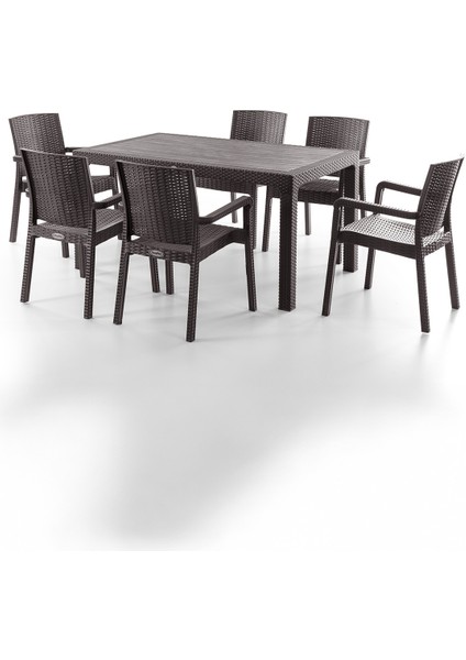 King 6 Kişilik Rattan Masa Sandalye Takımı Kahve