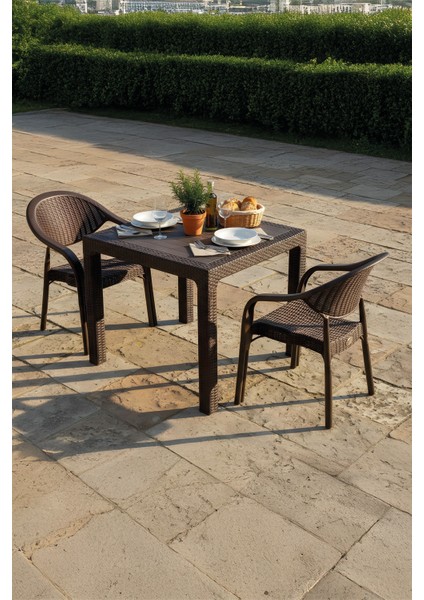 Bamboo 2 Kişilik Rattan Masa Sandalye Takımı Kahve