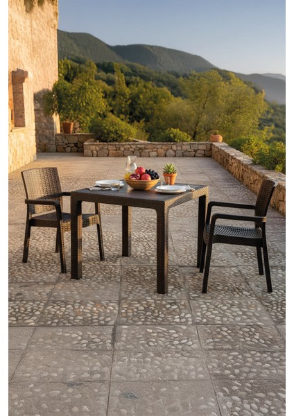 King 2 Kişilik Rattan Masa Sandalye Takımı Kahve