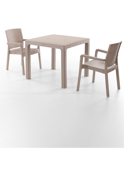 King 2 Kişilik Rattan Masa Sandalye Takımı Cappuccino