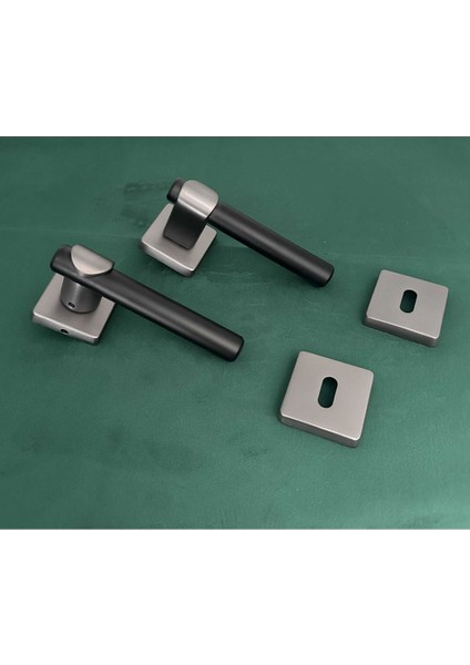 Apollo Mat Skoç Füme Siyah Lüx Kare Rozetli Zamak Oda Kapı Kolu 1 Takım