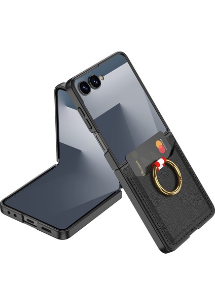 Samsung Galaxy Z Flip 7 Kılıf Yüzüklü Kartlıklı Kıpta Kapak