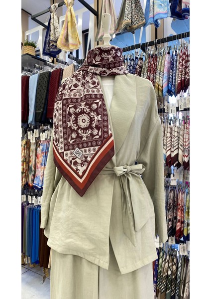 Motif Desenli Eşarp Bordo