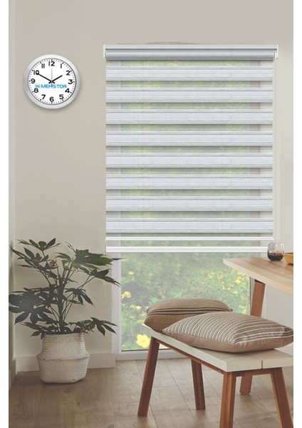 Geniş Simli Pileli Gümüş & Beyaz Zebra Perde