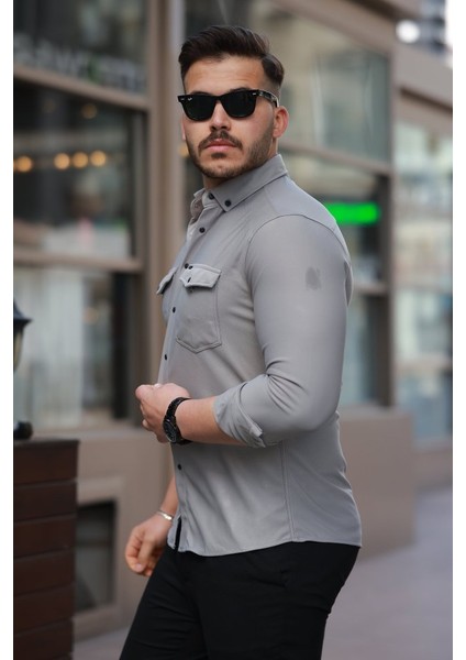 Erkek Çift Cepli Çıtçıt Düğmeli Uzun Kollu Gömlek fırsatları