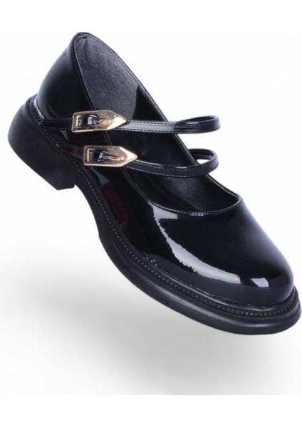 S12 Rugan Siyah Kadın Loafer Ayakkabı