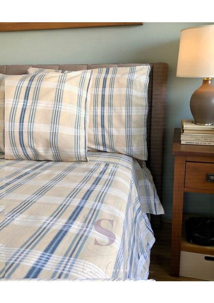 Naturel Buldan Mavi Ekose Çift Kişilik Nevresim Takımı modelleri